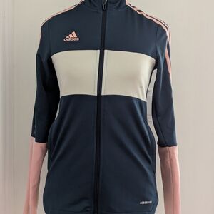 Adidas Women's Navy and Light Pink Hoodie